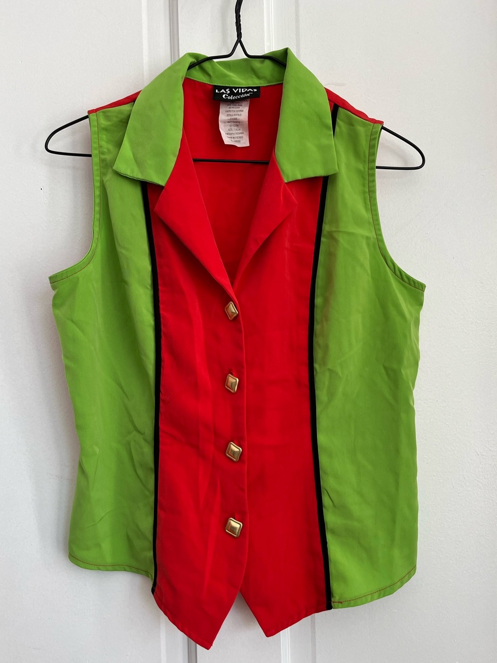 80’s 90’s Vintage Maximalist Vest Blouse with Gold Buttons Women’s Size Medium
